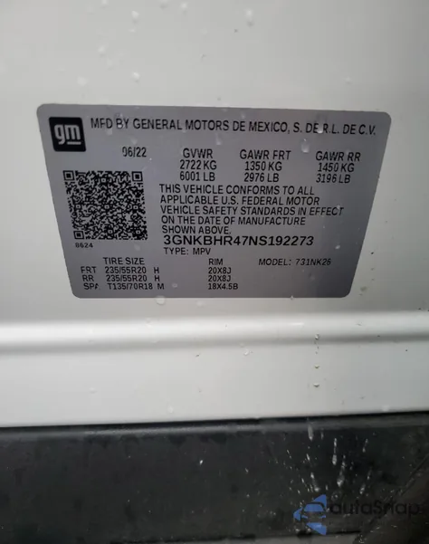 2022 Chevrolet Blazer 2Lt из США, поврежденный, VIN 3GNKBHR47NS192273